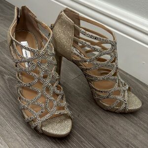 INC International Concepts Gold Rhinestone Strappy Heels | Formal Party Heels
